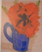 A framed and glazed watercolour, still life poppy. H.53x44cm