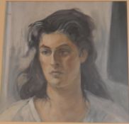 A framed oil on canvas, portrait of a woman, unsigned. H.60x60cm