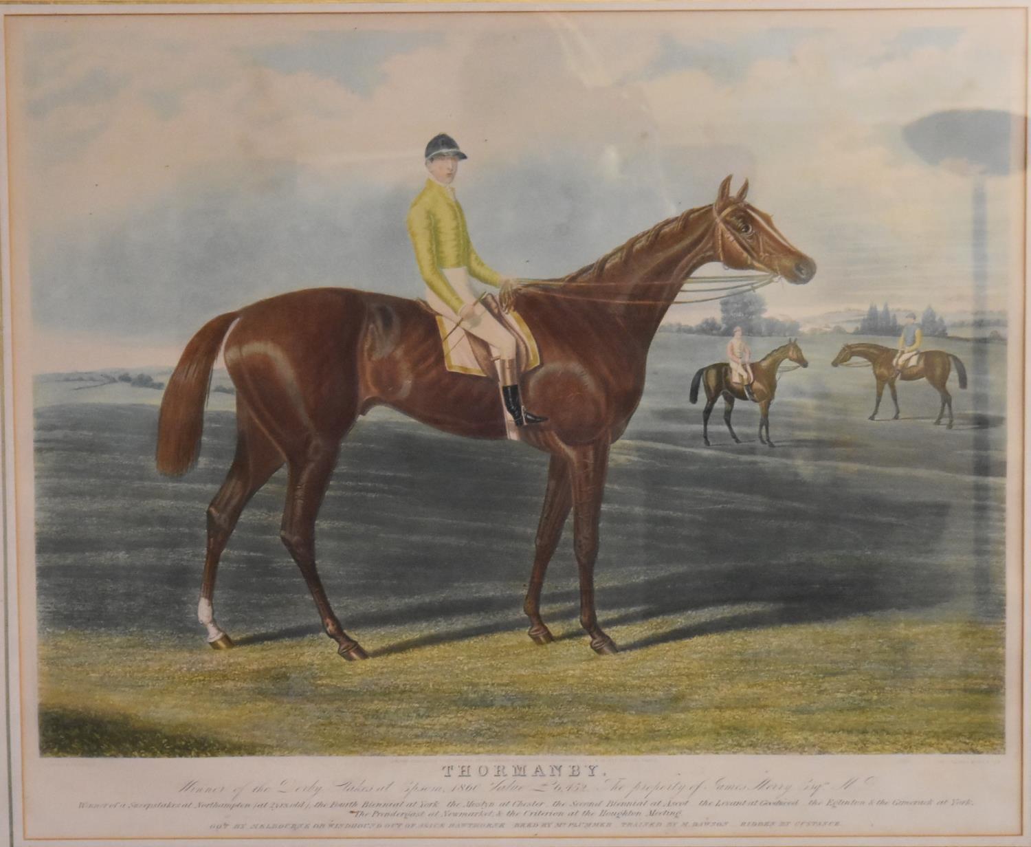 A late 19th century framed and glazed print, the champion racehorse, Thormanby. H.76x88cm