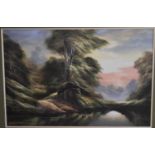 A 20th century framed oil on canvas, Continental mountain scene, signed. H.74x104cm