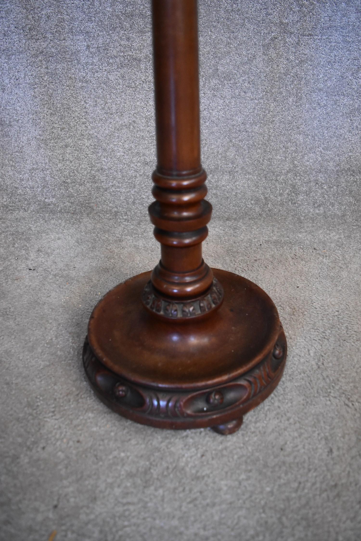 A wrought iron floor standing pricket candlestick and a turned wooden example. H.100cm - Image 6 of 6