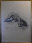 A framed and glazed charcoal sketch of a naked woman sleeping. H.74x53cm