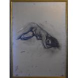 A framed and glazed charcoal sketch of a naked woman sleeping. H.74x53cm