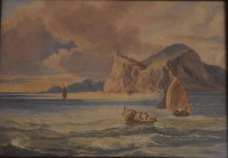 A 19th century framed and glazed watercolour, sailing ships at sea, indistinctly signed. H.27x35cm