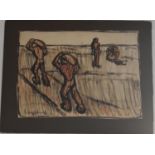 A framed and glazed ink sketch, men labouring, signed. H.92x65cm