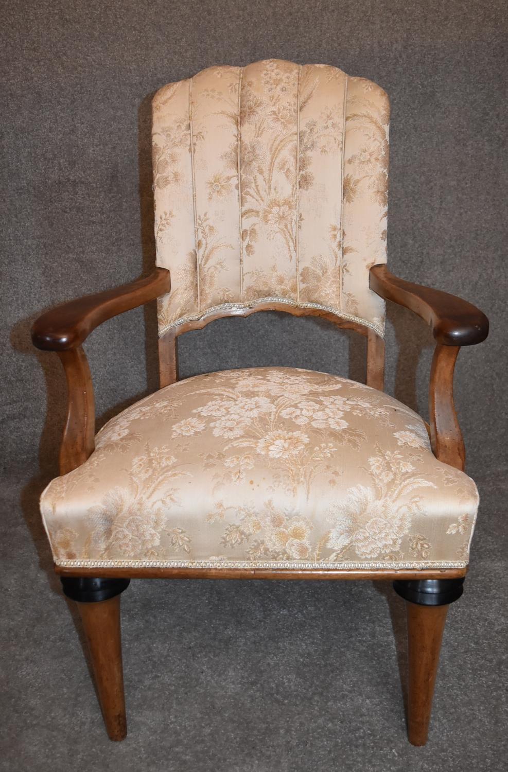 A set of eight Continental Art Deco bird's eye walnut dining chairs in floral damask upholstery on - Image 2 of 5