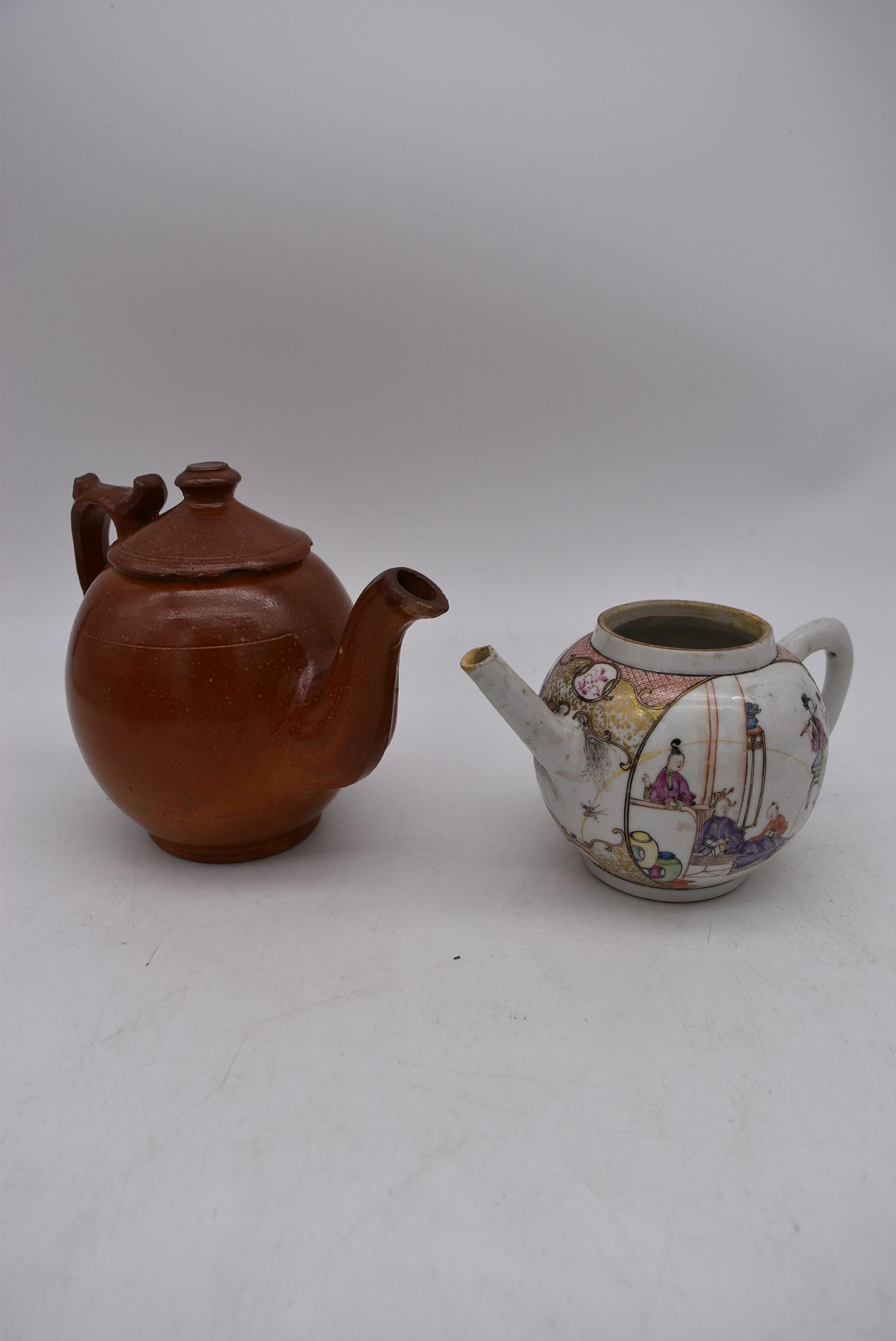 A collection of antique earthenware jugs and teapots and a hand painted porcelain oriental teapot. - Image 7 of 10