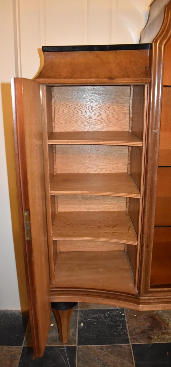 A Continental Art Deco burr walnut display cabinet fitted central astragal glazed section flanked by - Image 4 of 8