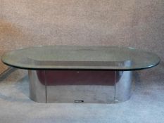 A contemporary D - end pedestal base glass table, by roche bobois. H.36 W.125 D.73cm