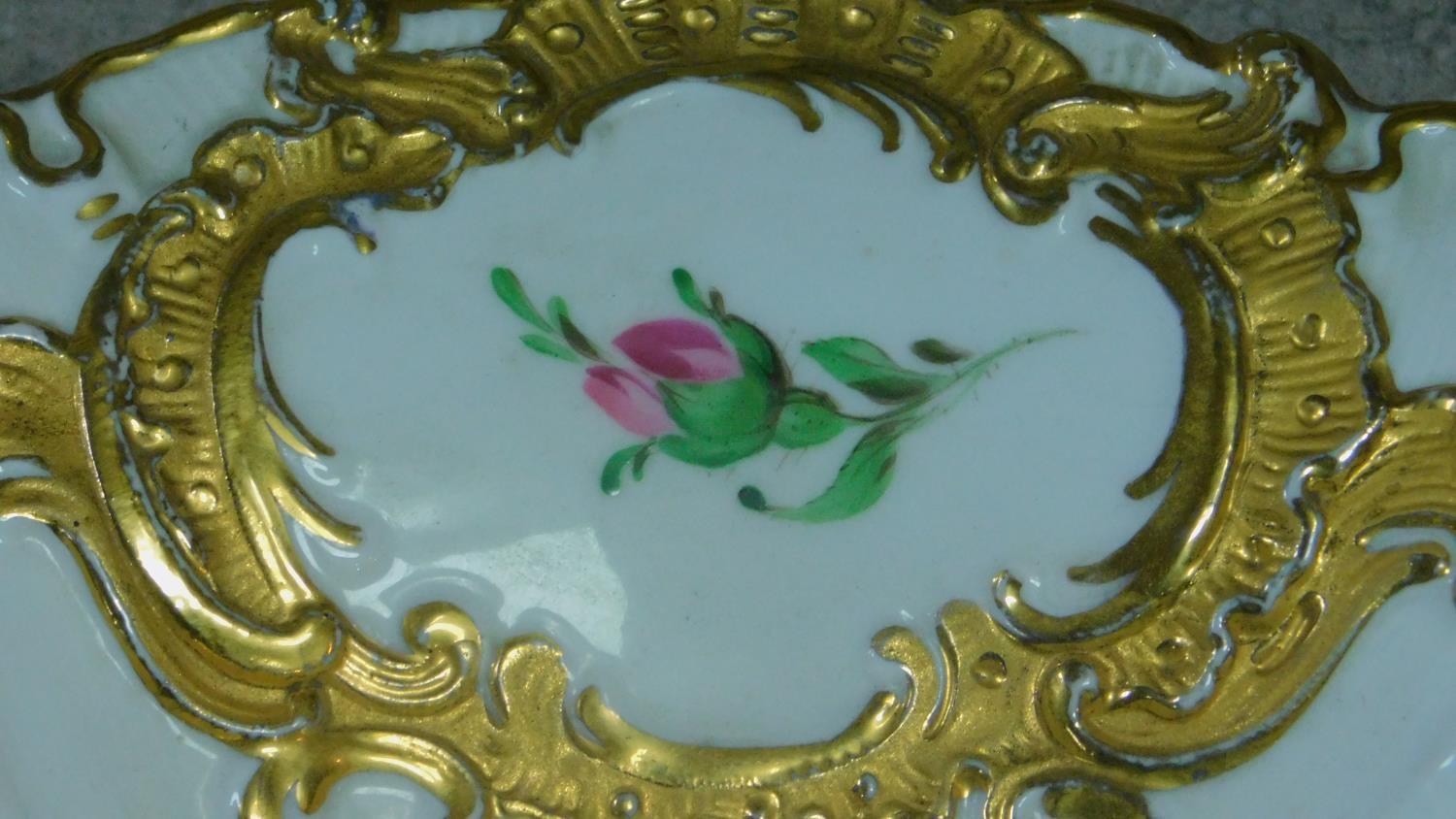 A Meissen handpainted and gilded fruit plate, with central cartouche depicting a lemon, plum, - Image 3 of 6