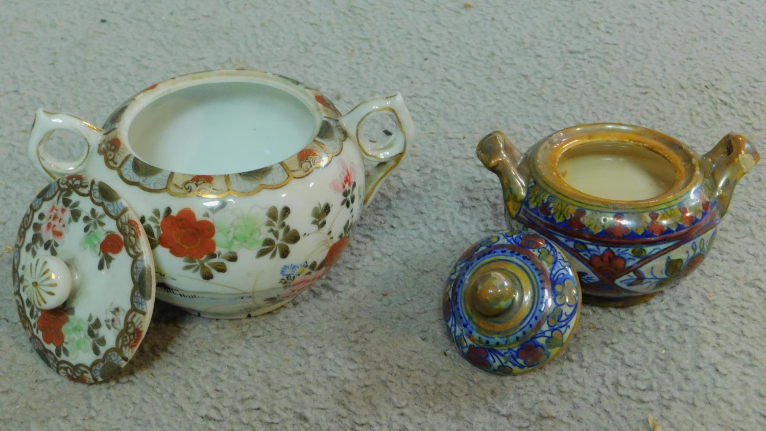 A collection of antique signed ceramics. Including a Japanese hand painted and gilded eggshell - Image 7 of 10