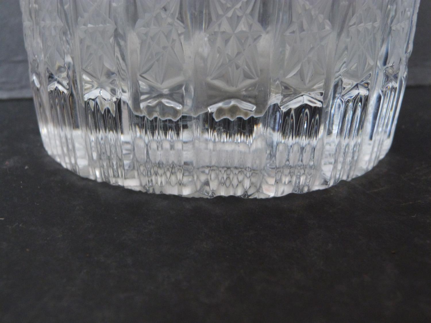 A ribbed antique Bohemian star cut engraved crystal vase with a zig zag edge. h29.5cm. - Image 3 of 9