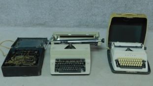 Two vintage typewriters, one from Gabriele 20 and the other from Adler, together with a antique