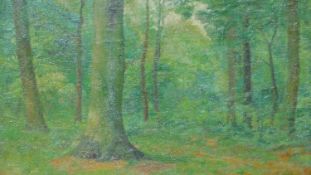 A framed oil on canvas of a forest, by Jean Charles Gallet. 57x69cm