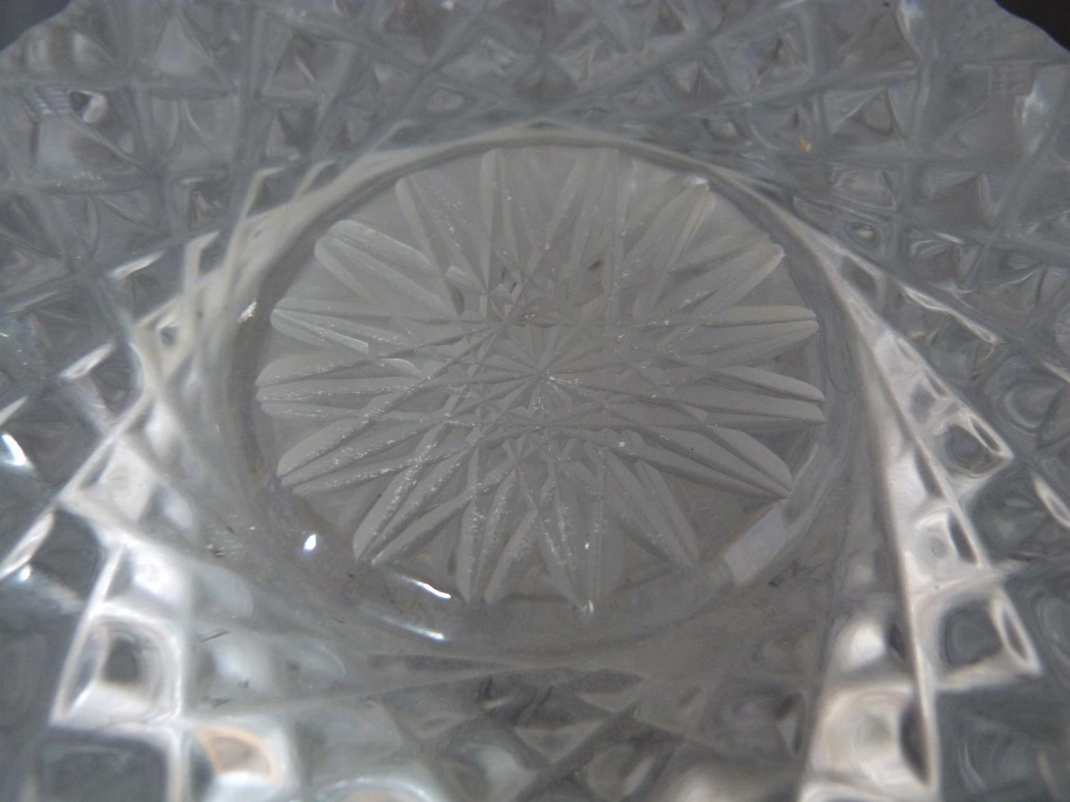 A ribbed antique Bohemian star cut engraved crystal vase with a zig zag edge. h29.5cm. - Image 8 of 9