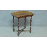 A 19th century Continental walnut tray top occasional table with inlaid top on barleytwist