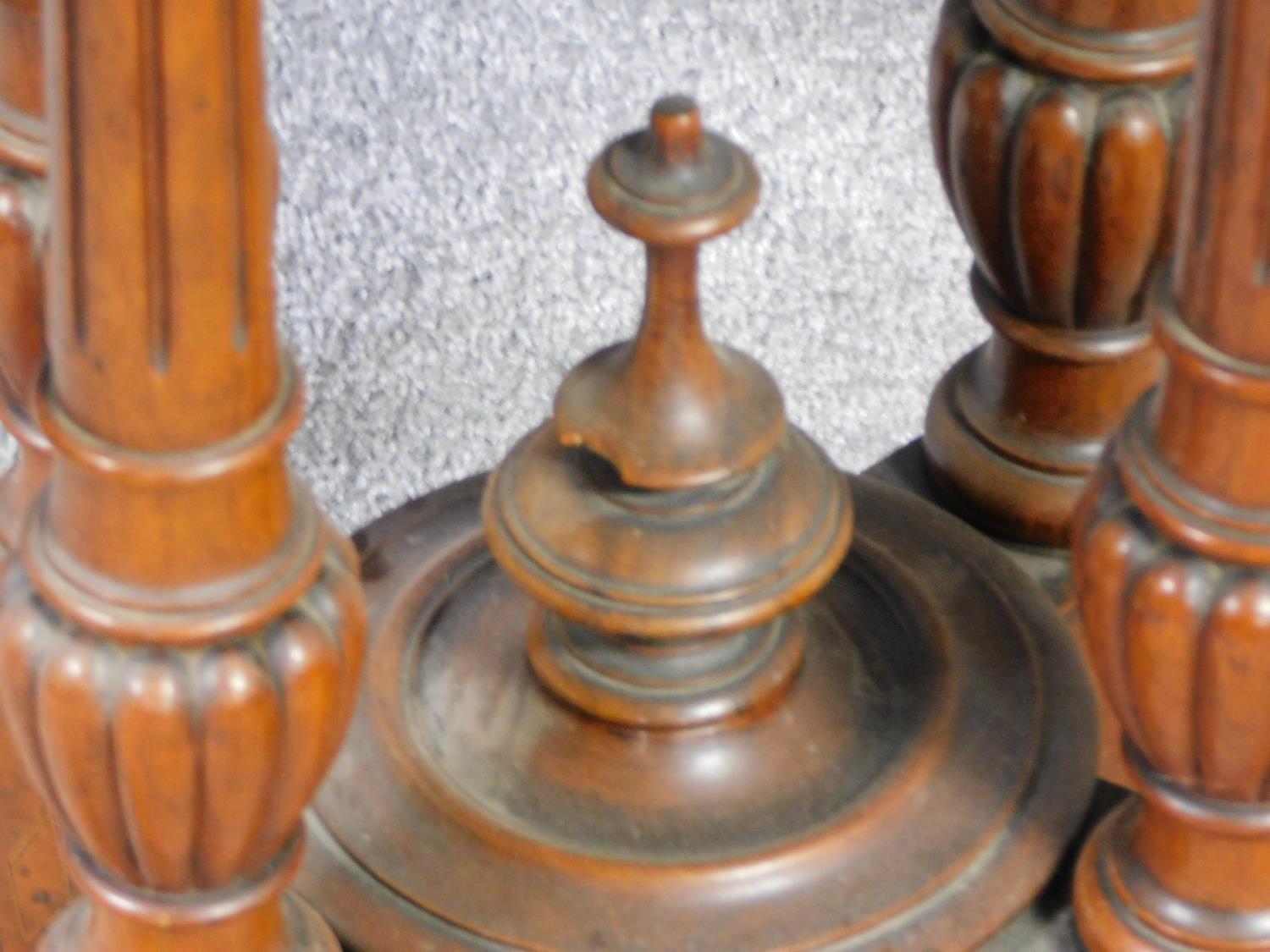 A Victorian burr walnut and satinwood inlaid card table with foldover top on quadruped column - Image 6 of 7