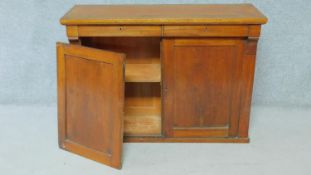 An early 19th century mahogany chiffonier with two frieze drawers above panel doors enclosing