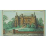 A framed and glazed watercolour depicting Wickham Court, Kent by Thomas Moule. 34x28cm