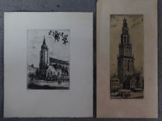 Two signed etchings of cathedrals, one is artist's proof. 30x26cm
