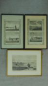 Three framed and glazed lithographs, one depicting a view of Chelsea and the river Thames, one