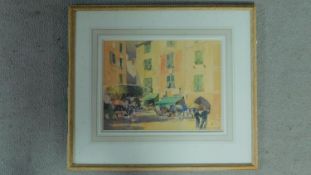 A framed and glazed watercolour titled 'A corner in Portofino', signed by Jack Merriott. 50x57cm