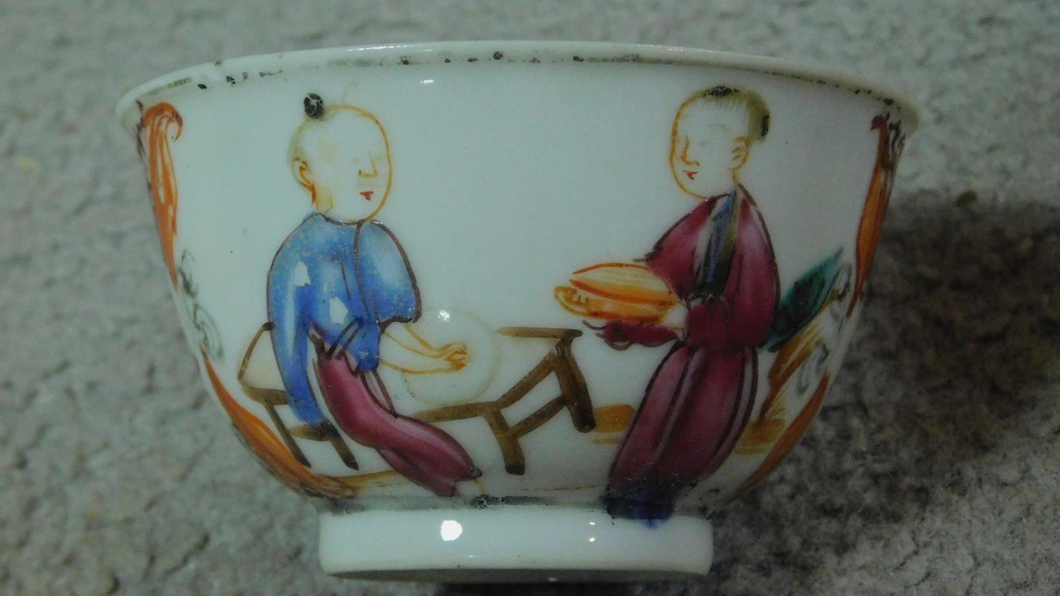 A collection of six antique hand painted porcelain tea bowls. Including four Chinese hand painted - Image 5 of 12