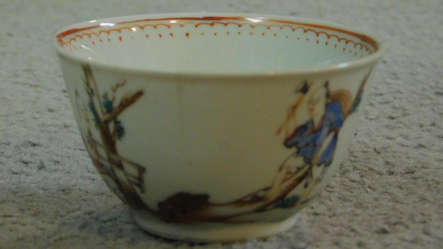 A collection of six antique hand painted porcelain tea bowls. Including four Chinese hand painted - Image 12 of 12