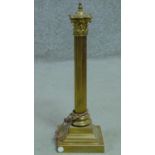 An antique cast brass Corinthian column lamp base. H.50cm