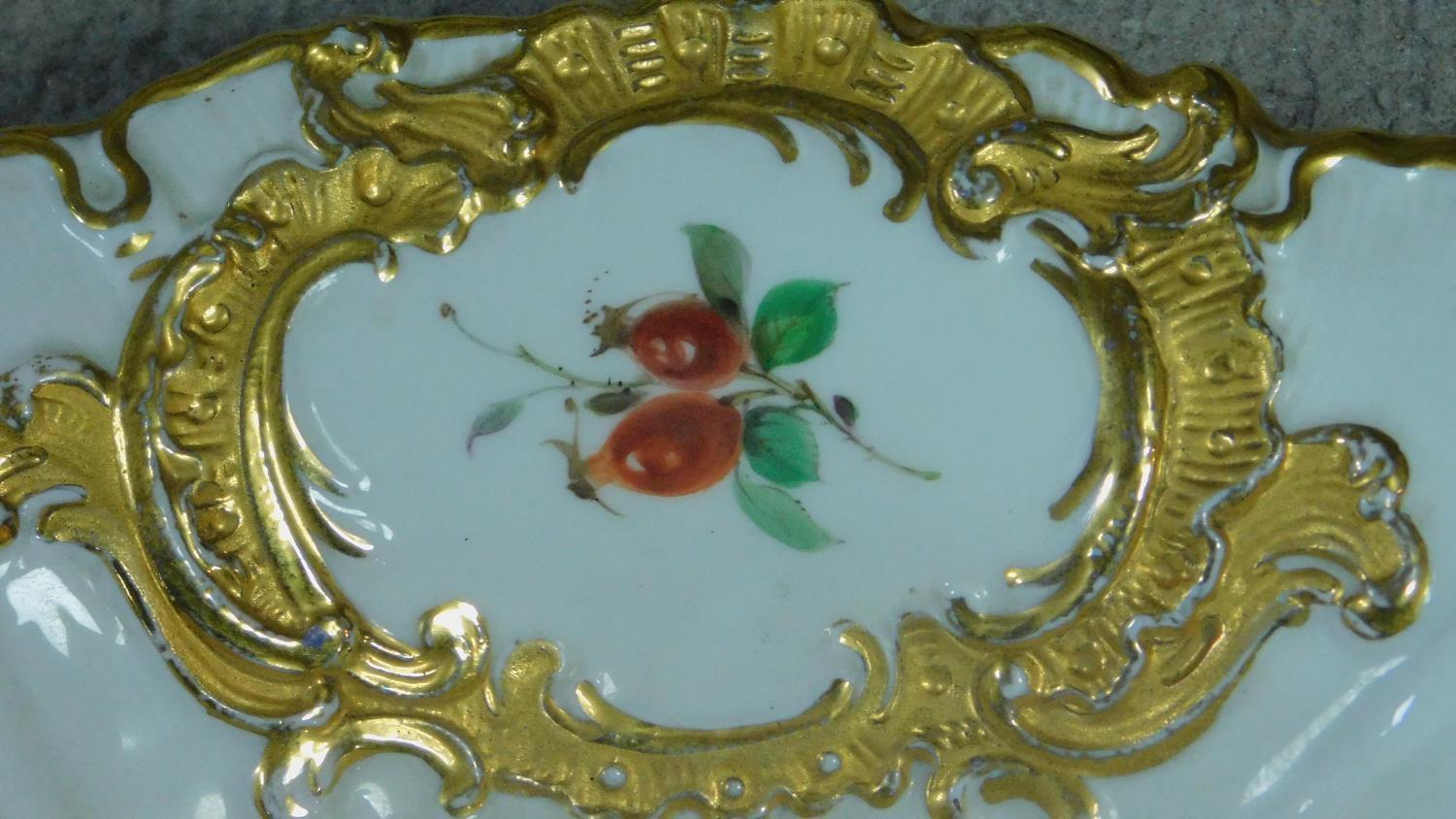 A Meissen handpainted and gilded fruit plate, with central cartouche depicting a lemon, plum, - Image 5 of 6