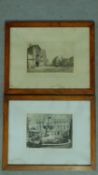 A pair of framed and glazed signed engravings of St. Bartholomew's hospital titled 'Fountain in