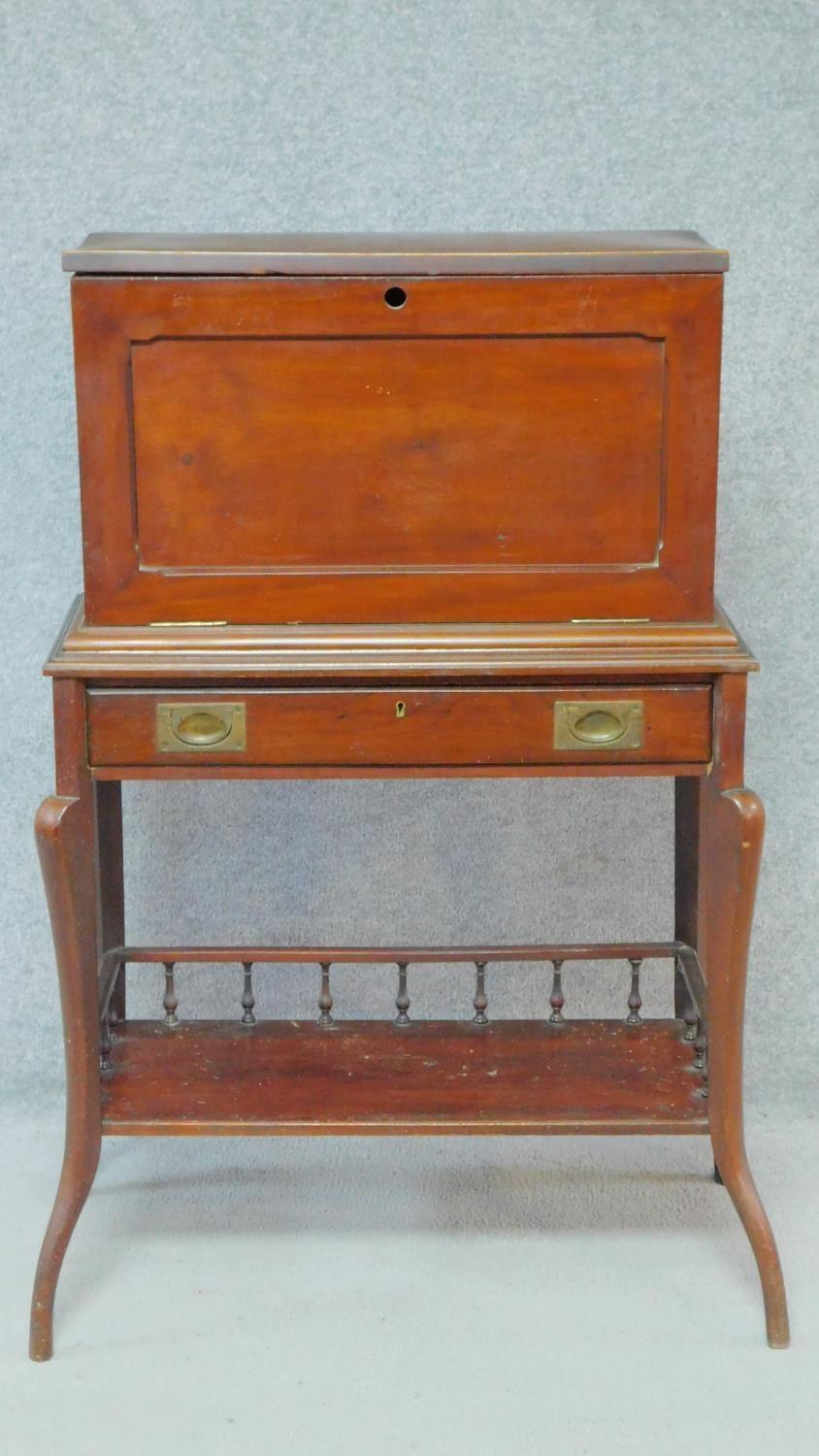 A late Victorian mahogany secretaire stationery cabinet on stand with fall front revealing fitted - Image 2 of 11