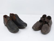 Two pairs of Victorian brown leather salesman sample/apprentice made leather, wood, iron and nail