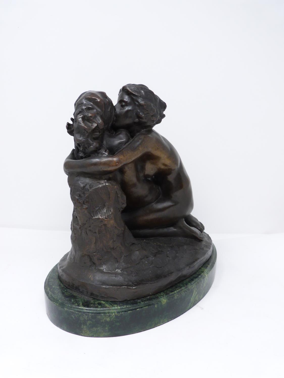 A bronze sculpture after Rodin's 'The Metamorphosis of Ovid' mounted on a green serpentine base. - Image 6 of 7