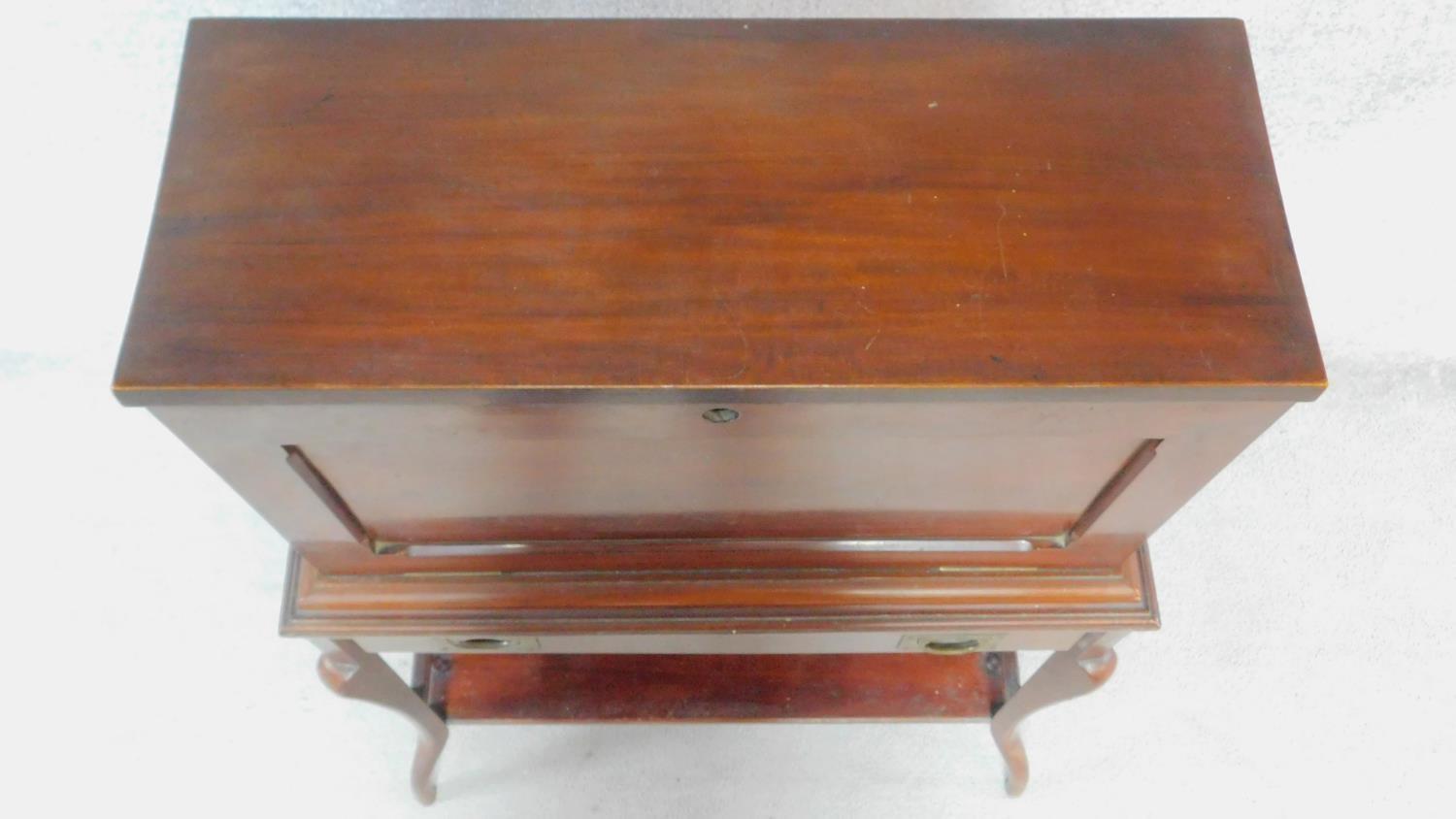 A late Victorian mahogany secretaire stationery cabinet on stand with fall front revealing fitted - Image 9 of 11