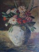 A large framed and glazed 20th century oil on canvas still life of flowers in a vase. Signed ‘E. Dup