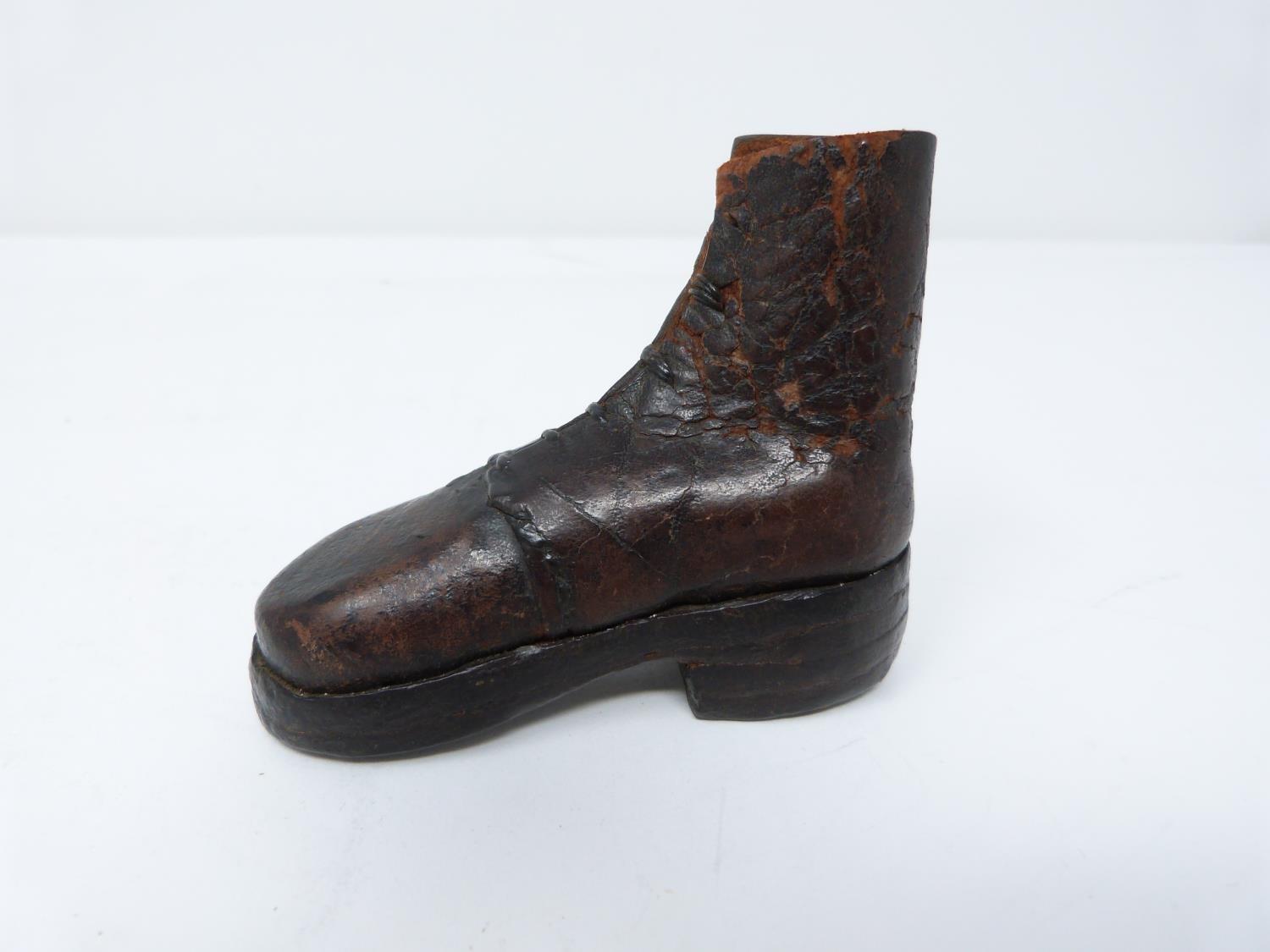 An antique apprentice made World War I replica boot made of leather and nails with stitched - Image 2 of 7