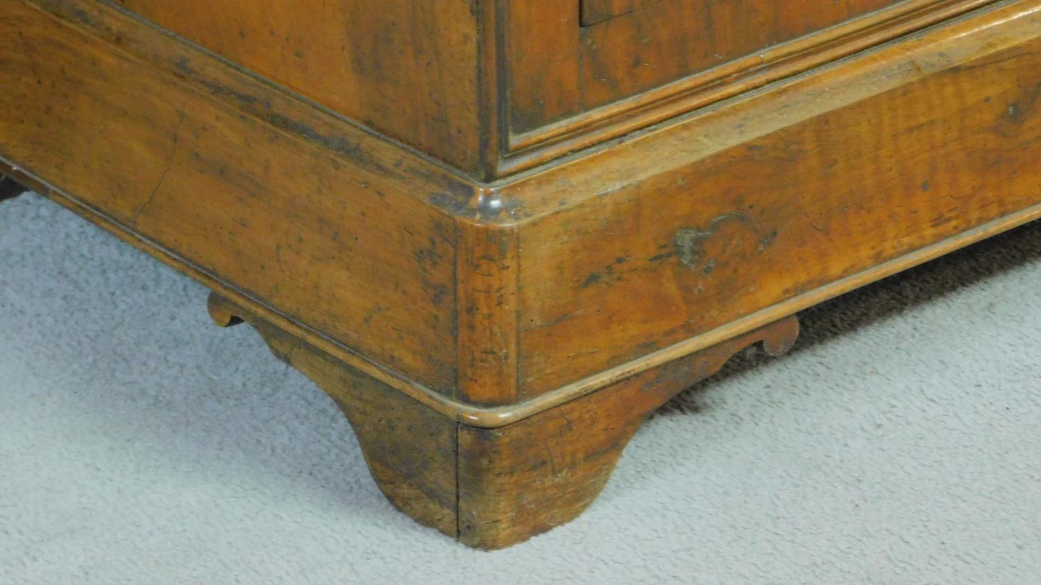 A late 19th century French Louis Philippe burr walnut commode with grey veined marble top and four - Image 4 of 5