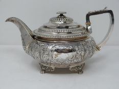 A Georgian silver tea pot, Hallmarked: London 1816, attributed to Hyam Hyams, double struck makers