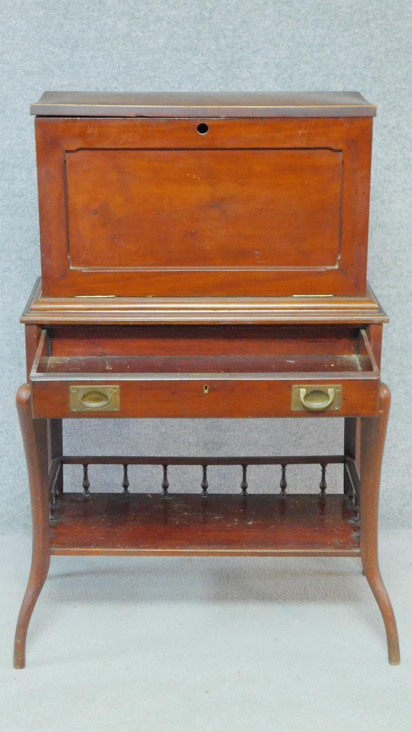 A late Victorian mahogany secretaire stationery cabinet on stand with fall front revealing fitted - Image 3 of 11