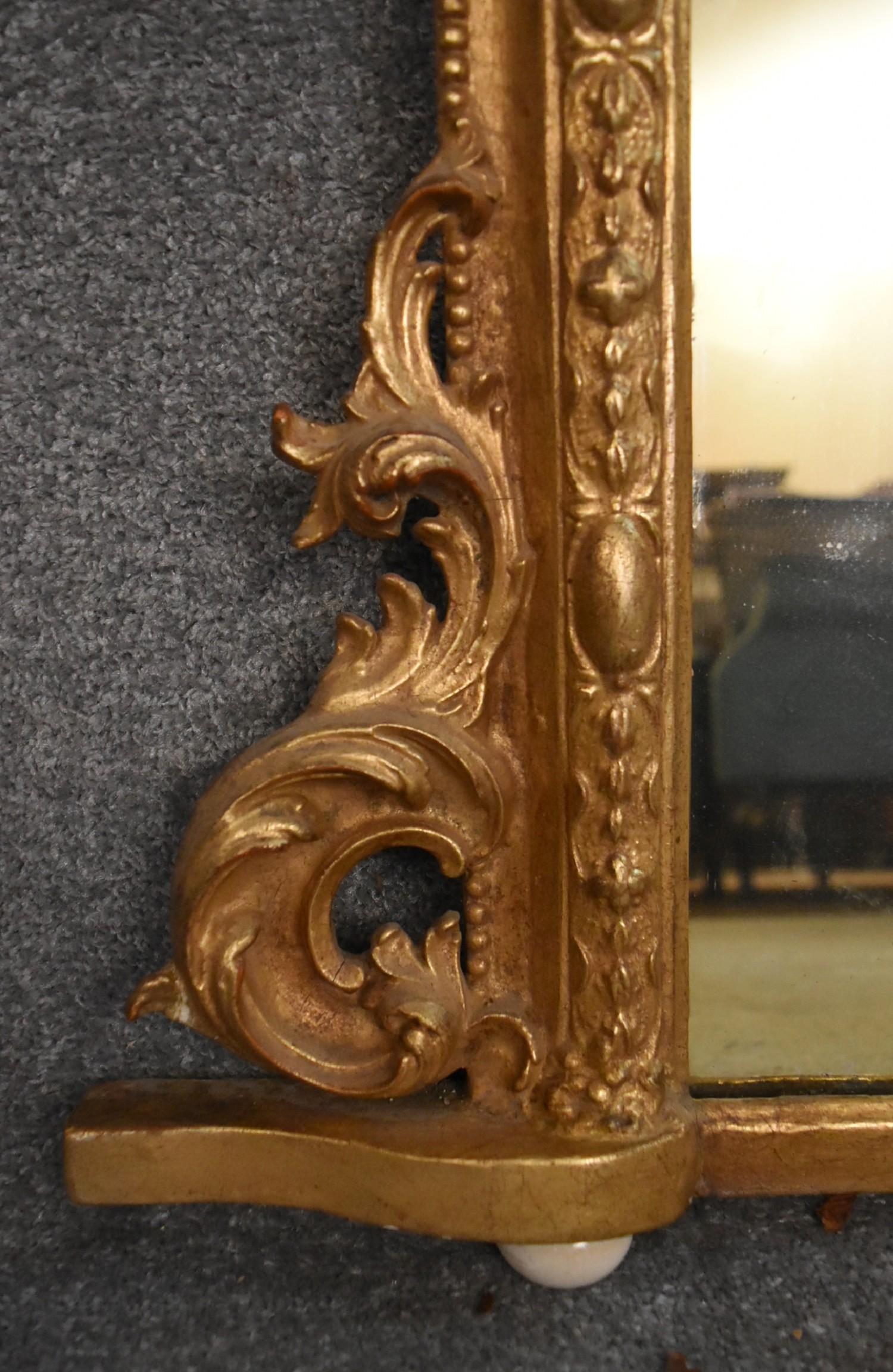 A 19th century carved giltwood overmantel mirror with scrolling foliate cresting above original - Image 3 of 5