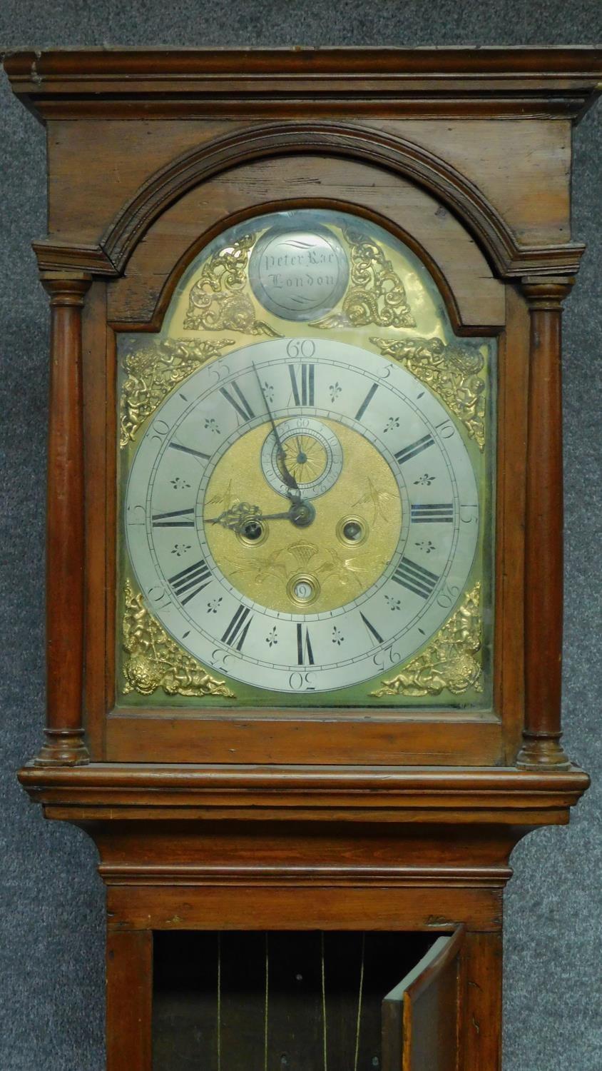 A pine cased 8 day longcase clock with brass dial, makers inscription Peter Rae of London. H.200 - Image 2 of 12