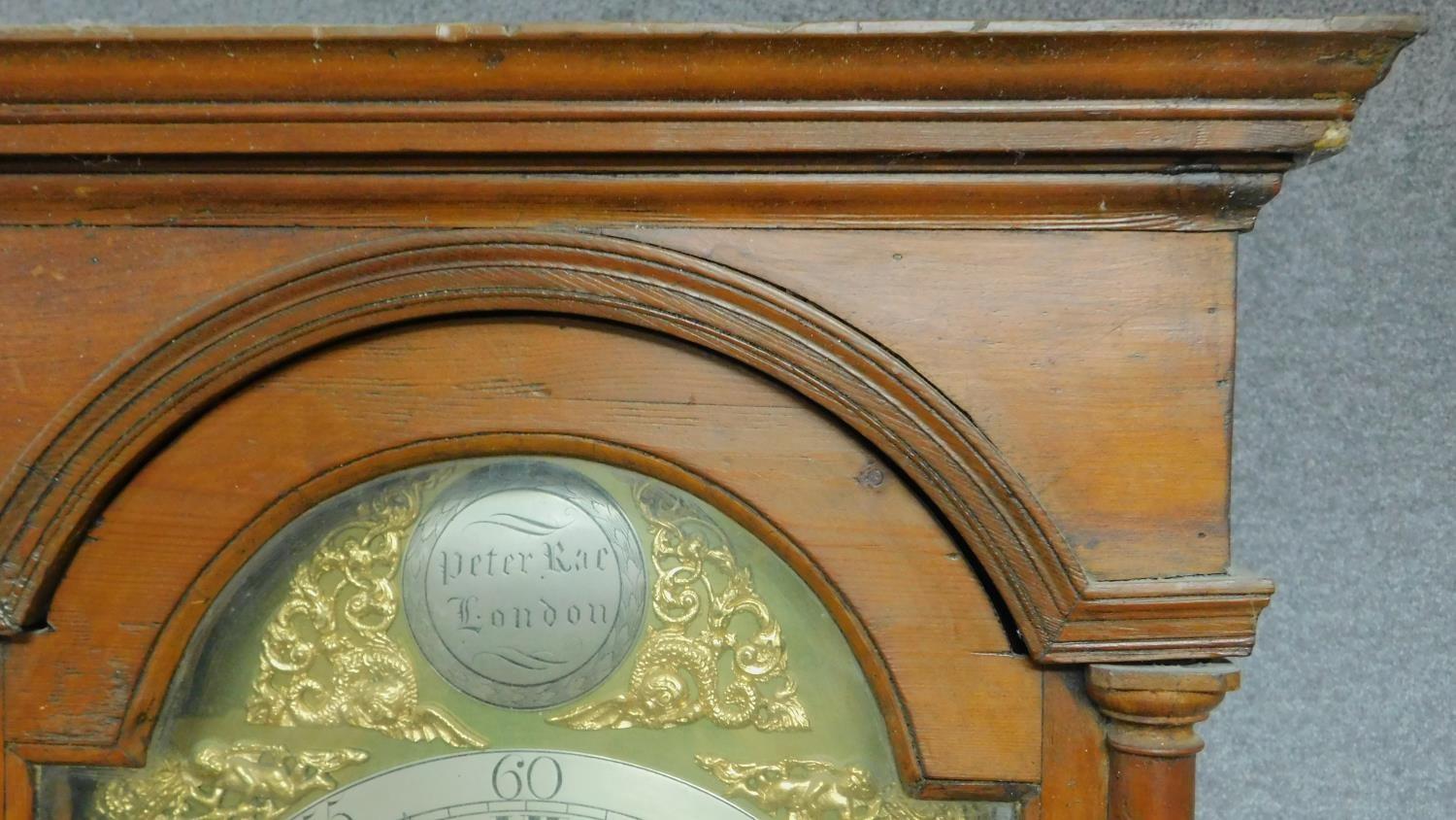 A pine cased 8 day longcase clock with brass dial, makers inscription Peter Rae of London. H.200 - Image 7 of 12