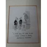 A framed and glazed original signed cartoon drawing by Matthew Pritchett. Signed to the back by