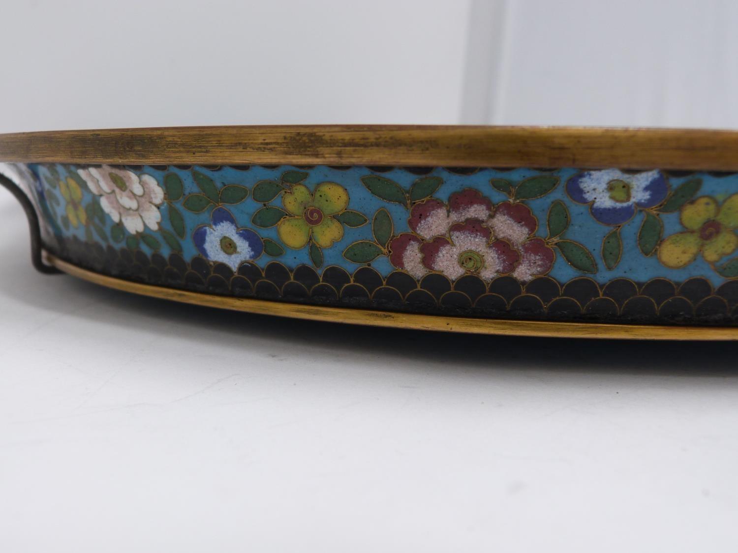 A 20th century Japanese cloisonné enamel dragon with flaming pearl rimmed platter with scroll and - Image 10 of 11