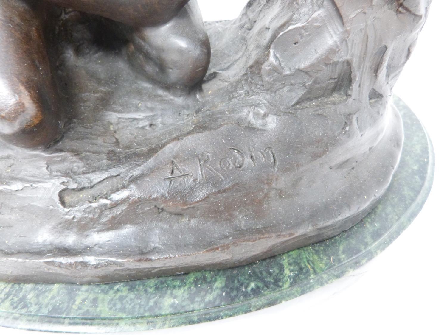 A bronze sculpture after Rodin's 'The Metamorphosis of Ovid' mounted on a green serpentine base. - Image 2 of 7