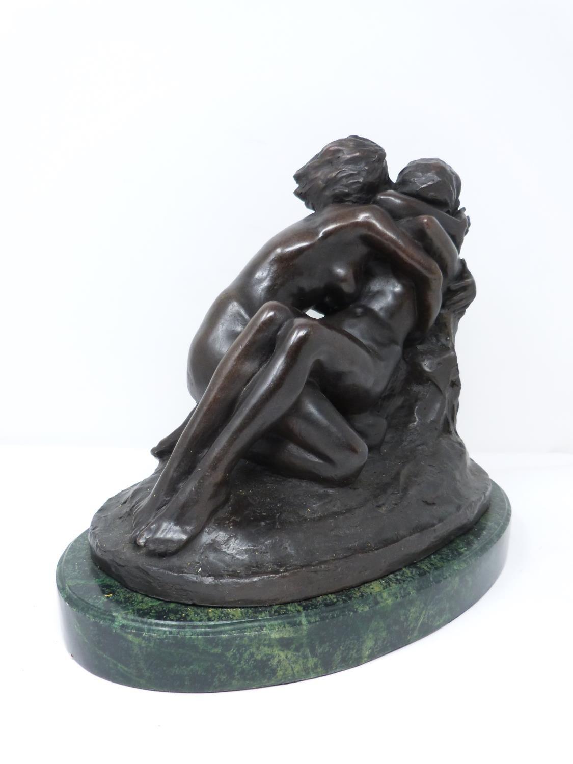 A bronze sculpture after Rodin's 'The Metamorphosis of Ovid' mounted on a green serpentine base. - Image 4 of 7