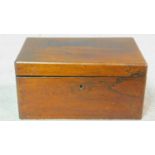 A 19th century rosewood jewellery box with fitted tray, red velvet interior and bird's eye maple