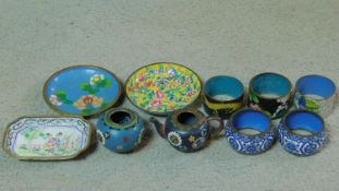 A collection of antique and vintage enamel items. Including a hand painted Chinese Canton enamel