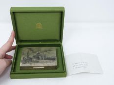 A green silk cased Buccellati silver cigarette box engraved with 'Santa Maria della Salute' in de